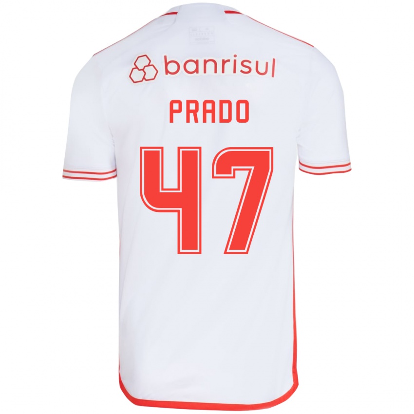 Gyermek Gustavo Prado #47 Fehér Piros Idegenbeli Jersey 2024/25 Mez Póló Ing