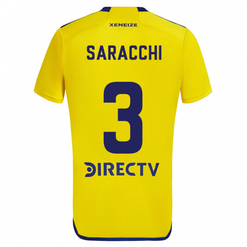 Gyermek Marcelo Saracchi #3 Sárga Kék Idegenbeli Jersey 2024/25 Mez Póló Ing