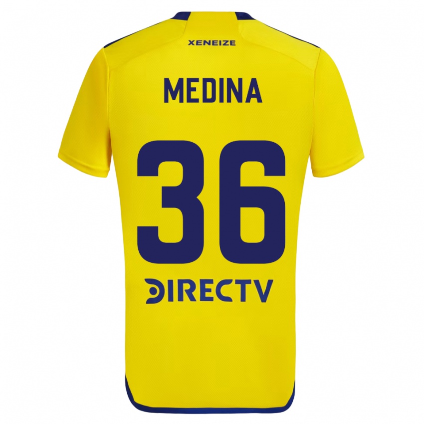 Gyermek Cristian Medina #36 Sárga Kék Idegenbeli Jersey 2024/25 Mez Póló Ing