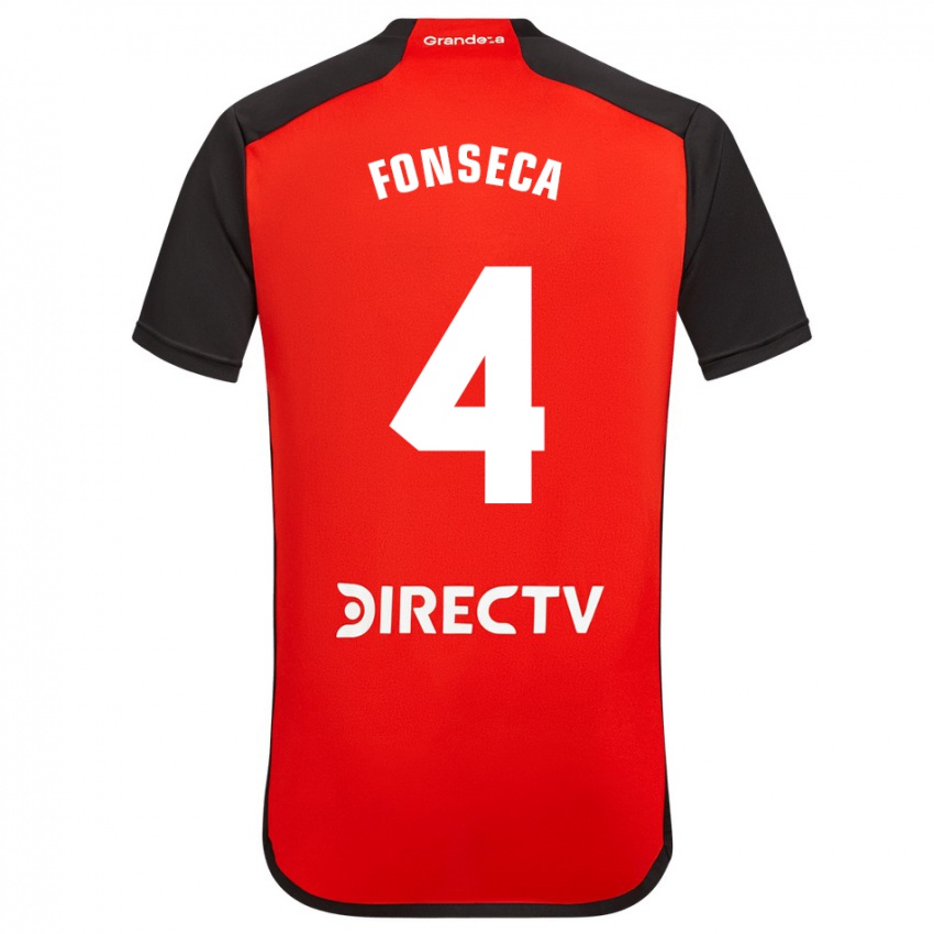 Gyermek Nicolás Fonseca #4 Piros Fekete Fehér Idegenbeli Jersey 2024/25 Mez Póló Ing