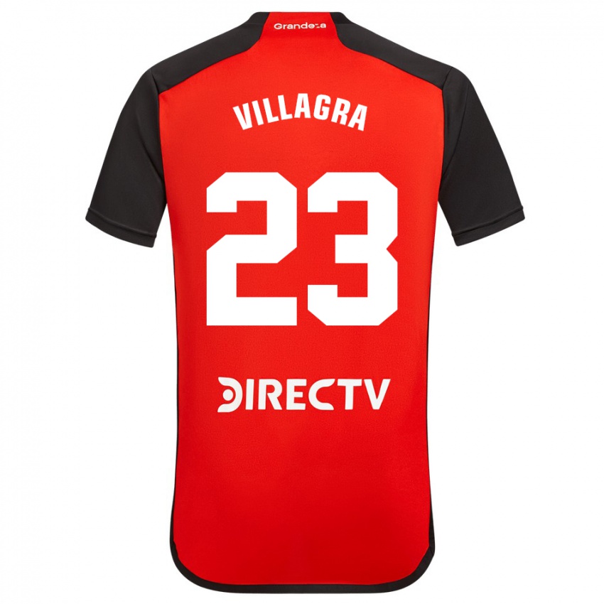 Gyermek Rodrigo Villagra #23 Piros Fekete Fehér Idegenbeli Jersey 2024/25 Mez Póló Ing