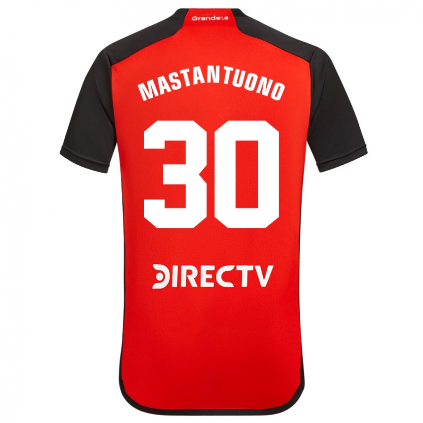 Gyermek Franco Mastantuono #30 Piros Fekete Fehér Idegenbeli Jersey 2024/25 Mez Póló Ing