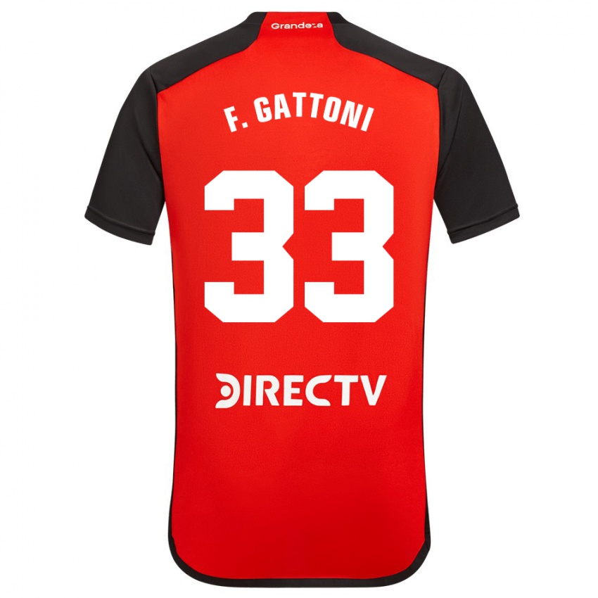 Gyermek Federico Gattoni #33 Piros Fekete Fehér Idegenbeli Jersey 2024/25 Mez Póló Ing