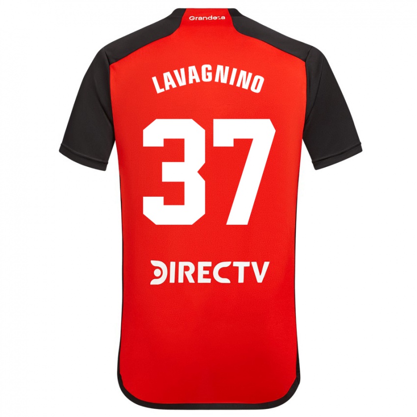 Gyermek Lucas Lavagnino #37 Piros Fekete Fehér Idegenbeli Jersey 2024/25 Mez Póló Ing