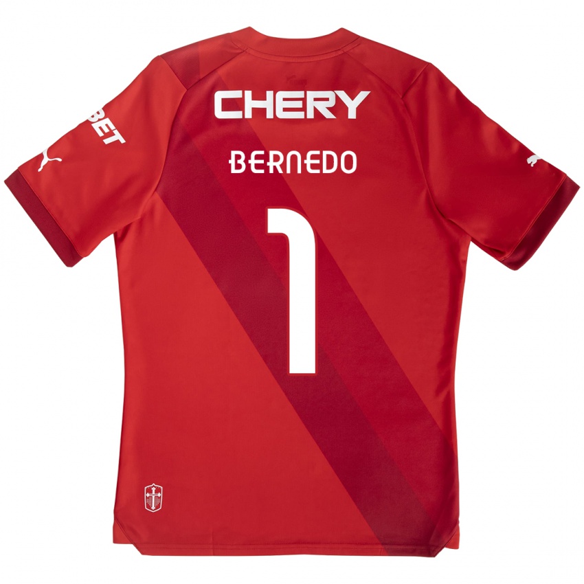 Gyermek Vicente Bernedo #1 Piros Fehér Idegenbeli Jersey 2024/25 Mez Póló Ing