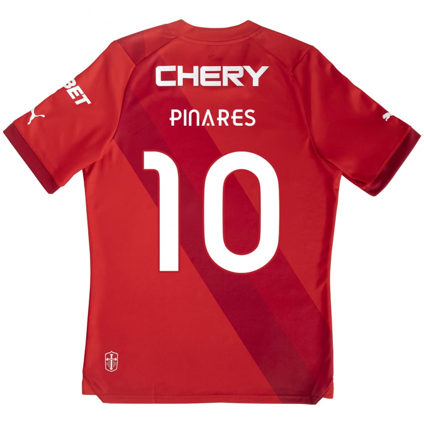 Gyermek César Pinares #10 Piros Fehér Idegenbeli Jersey 2024/25 Mez Póló Ing