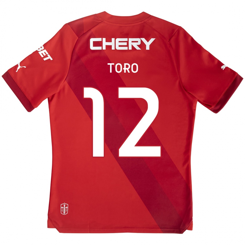 Gyermek Ian Toro #12 Piros Fehér Idegenbeli Jersey 2024/25 Mez Póló Ing