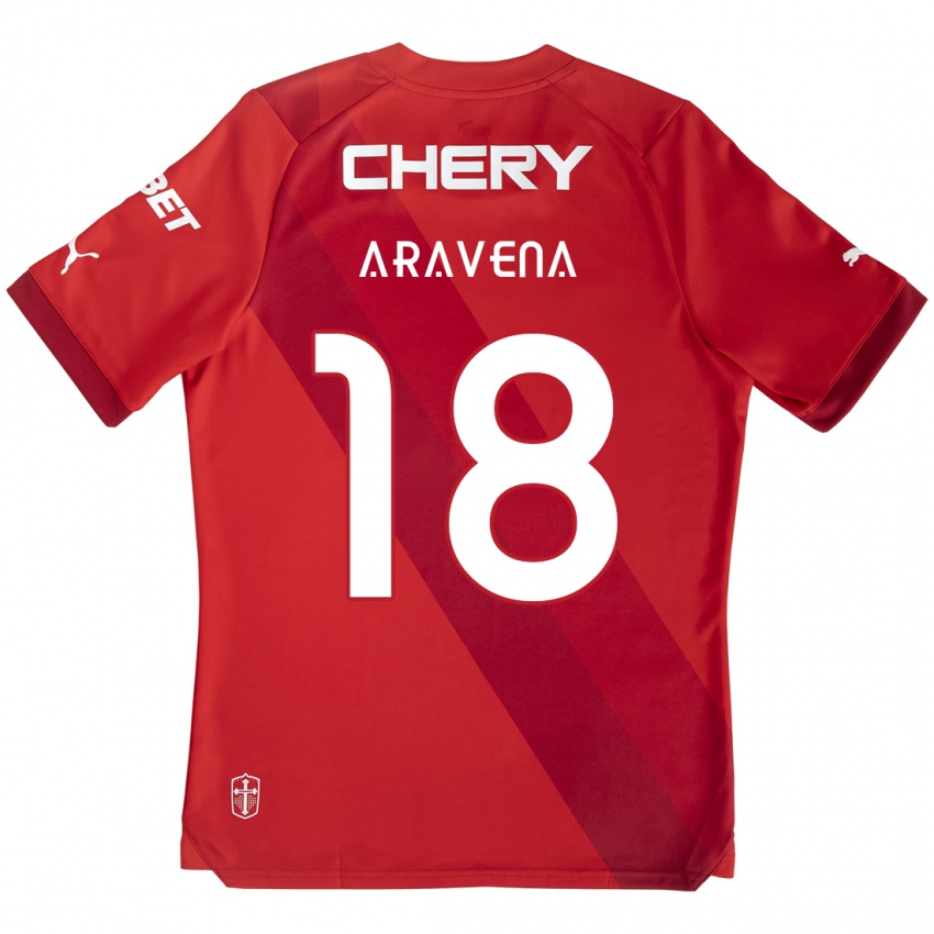 Gyermek Alexander Aravena #18 Piros Fehér Idegenbeli Jersey 2024/25 Mez Póló Ing