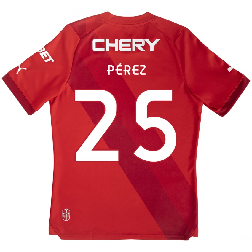 Gyermek Sebastián Pérez #25 Piros Fehér Idegenbeli Jersey 2024/25 Mez Póló Ing