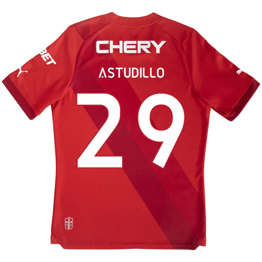 Gyermek Aaron Astudillo #29 Piros Fehér Idegenbeli Jersey 2024/25 Mez Póló Ing