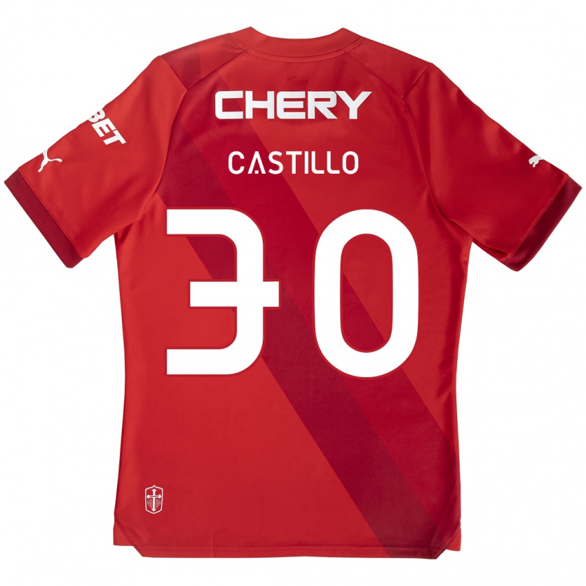 Gyermek Nicolas Castillo #30 Piros Fehér Idegenbeli Jersey 2024/25 Mez Póló Ing