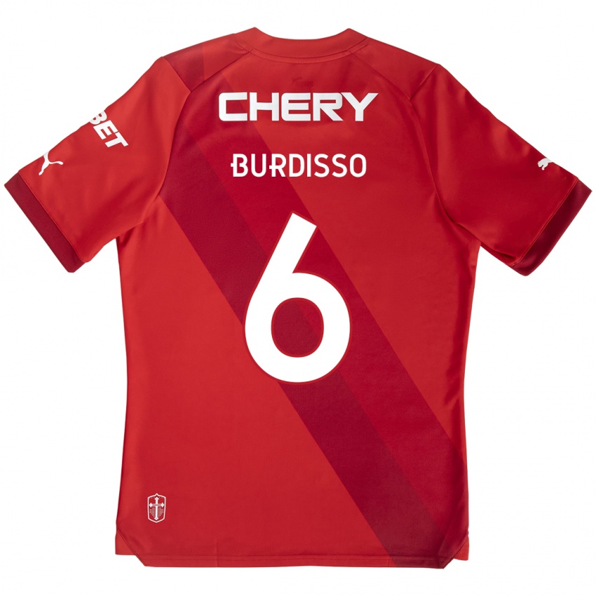 Gyermek Guillermo Burdisso #6 Piros Fehér Idegenbeli Jersey 2024/25 Mez Póló Ing