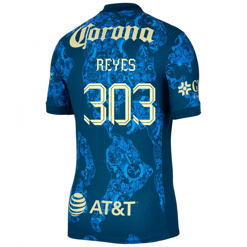 Gyermek Diego Reyes #303 Kék Sárga Idegenbeli Jersey 2024/25 Mez Póló Ing