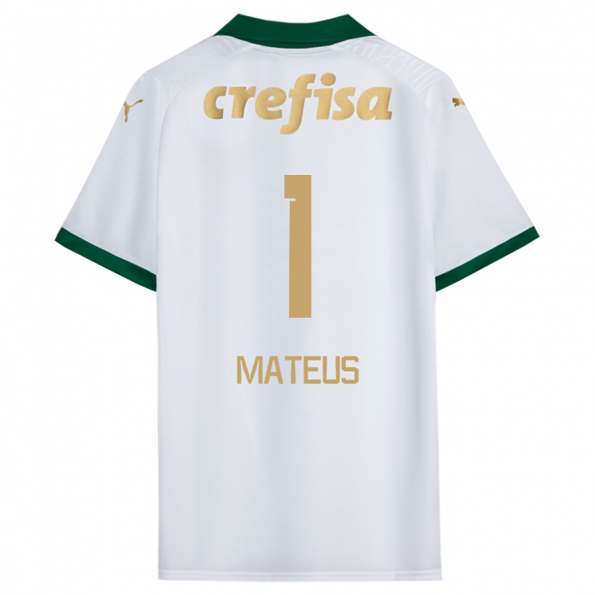 Gyermek Mateus #1 Fehér Zöld Idegenbeli Jersey 2024/25 Mez Póló Ing