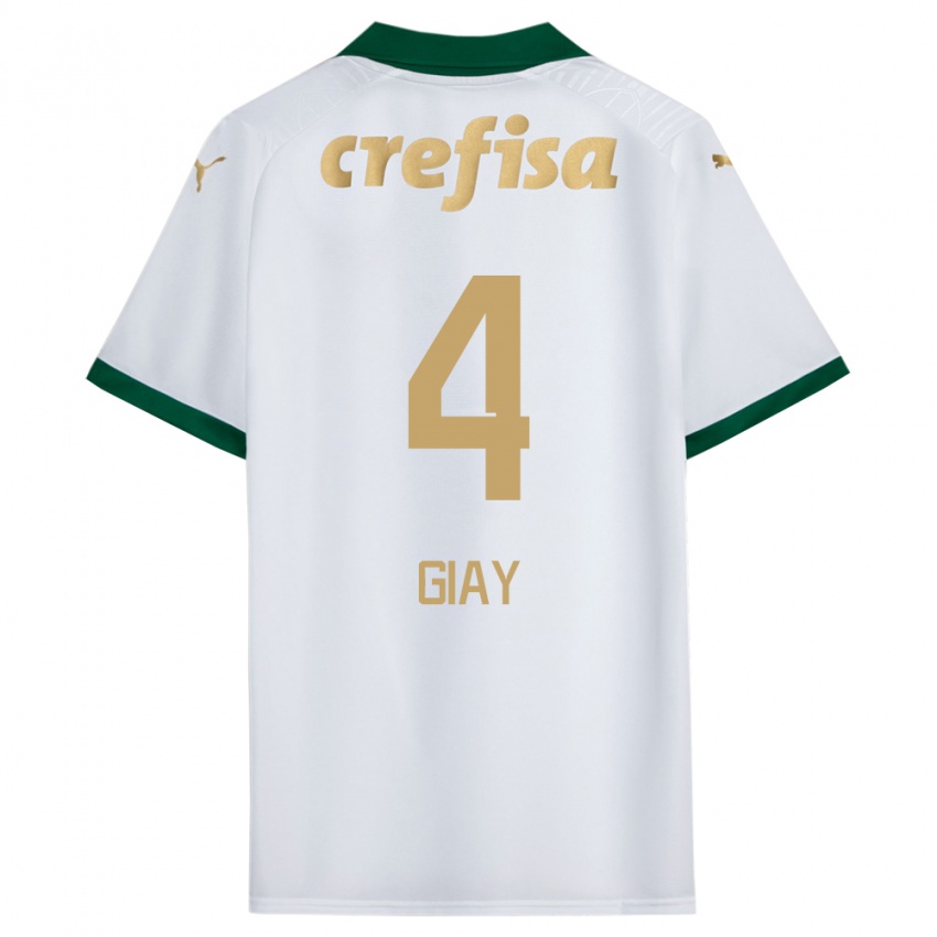 Gyermek Agustín Giay #4 Fehér Zöld Idegenbeli Jersey 2024/25 Mez Póló Ing