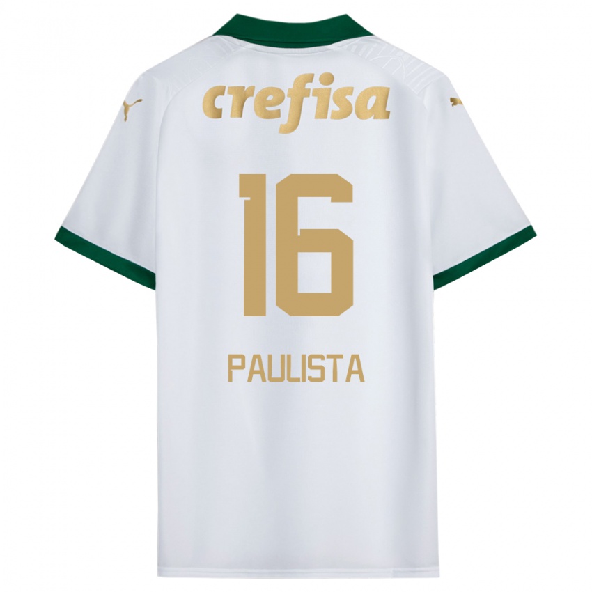 Gyermek Caio Paulista #16 Fehér Zöld Idegenbeli Jersey 2024/25 Mez Póló Ing