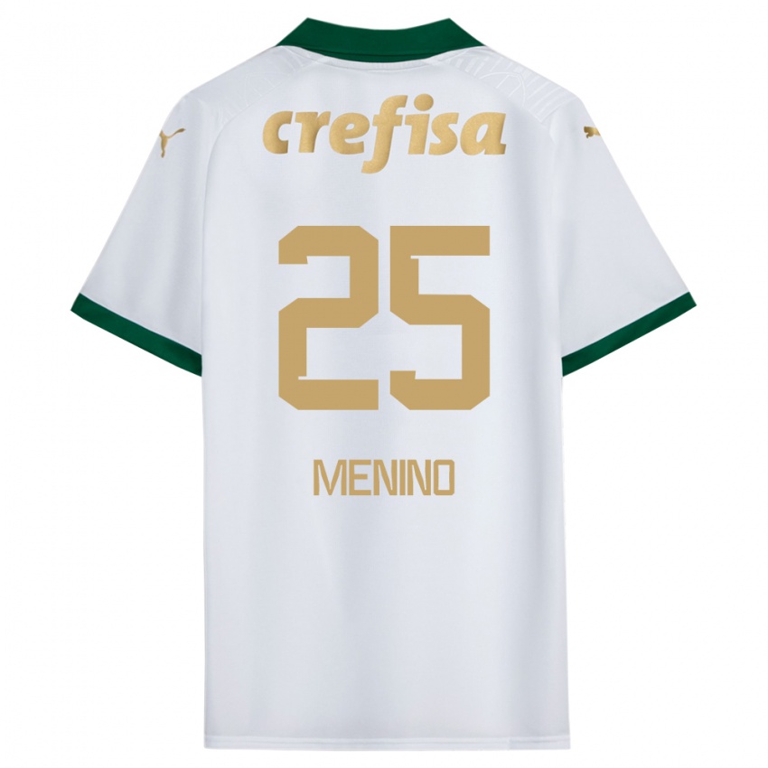 Gyermek Gabriel Menino #25 Fehér Zöld Idegenbeli Jersey 2024/25 Mez Póló Ing