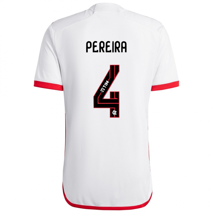 Gyermek Leo Pereira #4 Fehér Piros Idegenbeli Jersey 2024/25 Mez Póló Ing