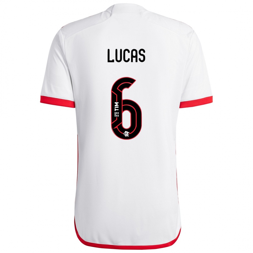 Gyermek Ayrton Lucas #6 Fehér Piros Idegenbeli Jersey 2024/25 Mez Póló Ing