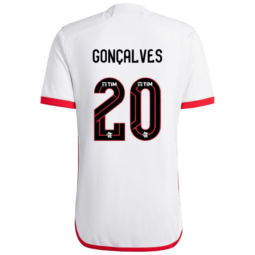 Gyermek Matheus Gonçalves #20 Fehér Piros Idegenbeli Jersey 2024/25 Mez Póló Ing