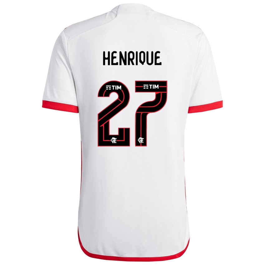 Gyermek Bruno Henrique #27 Fehér Piros Idegenbeli Jersey 2024/25 Mez Póló Ing