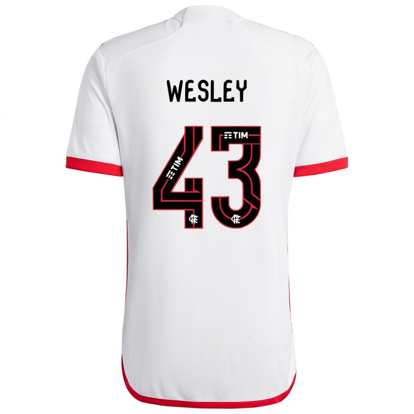 Gyermek Wesley #43 Fehér Piros Idegenbeli Jersey 2024/25 Mez Póló Ing