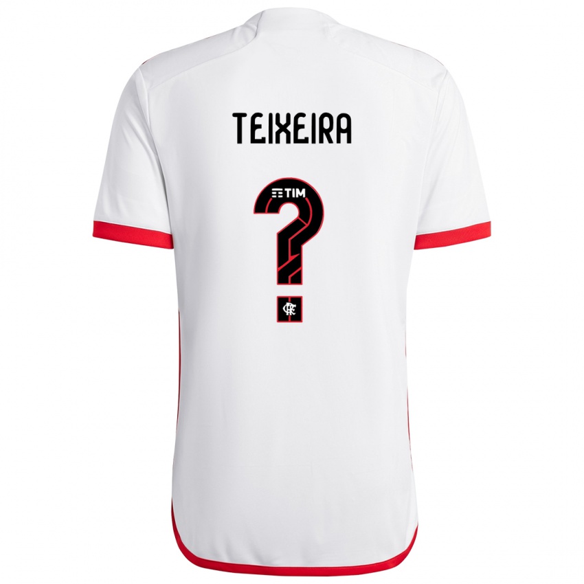 Gyermek Guilherme Teixeira #0 Fehér Piros Idegenbeli Jersey 2024/25 Mez Póló Ing