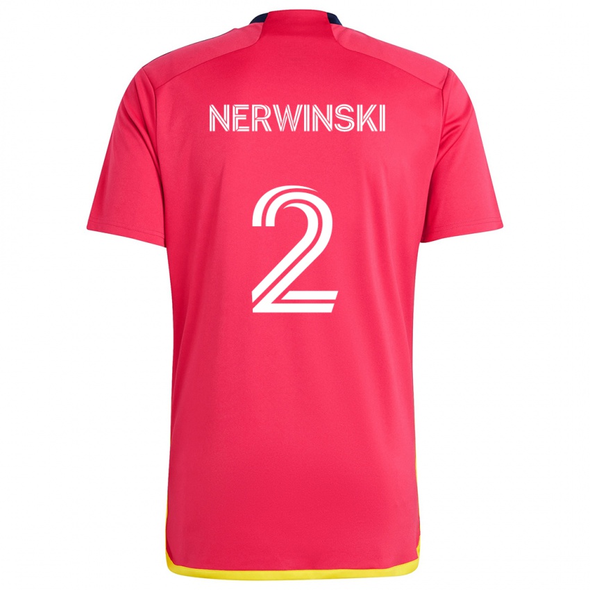 Férfi Jake Nerwinski #2 Piros Kék Hazai Jersey 2024/25 Mez Póló Ing