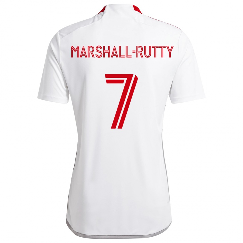 Férfi Jahkeele Marshall-Rutty #7 Fehér Piros Idegenbeli Jersey 2024/25 Mez Póló Ing