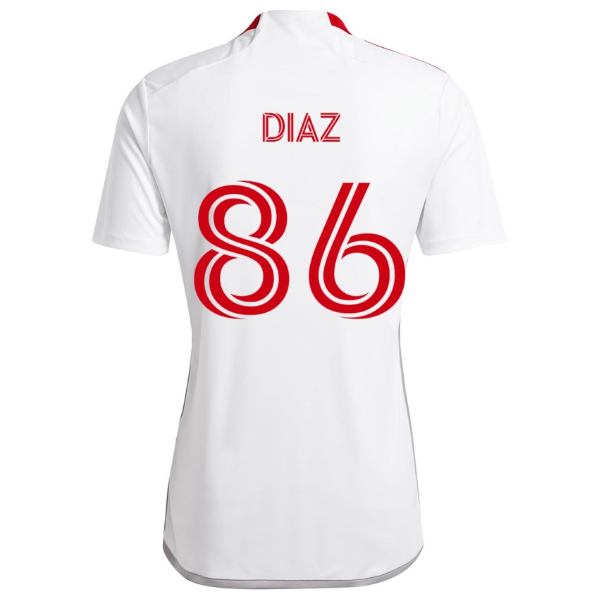 Férfi Alec Díaz #86 Fehér Piros Idegenbeli Jersey 2024/25 Mez Póló Ing