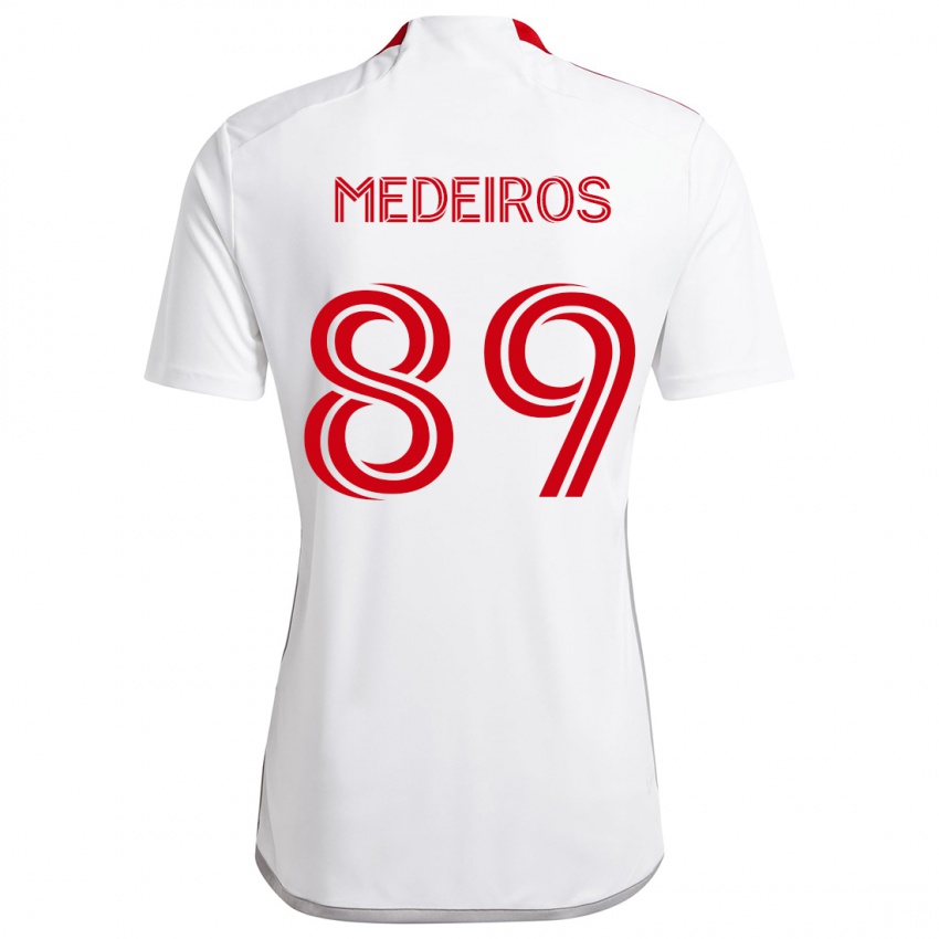 Férfi Matthew Medeiros #89 Fehér Piros Idegenbeli Jersey 2024/25 Mez Póló Ing