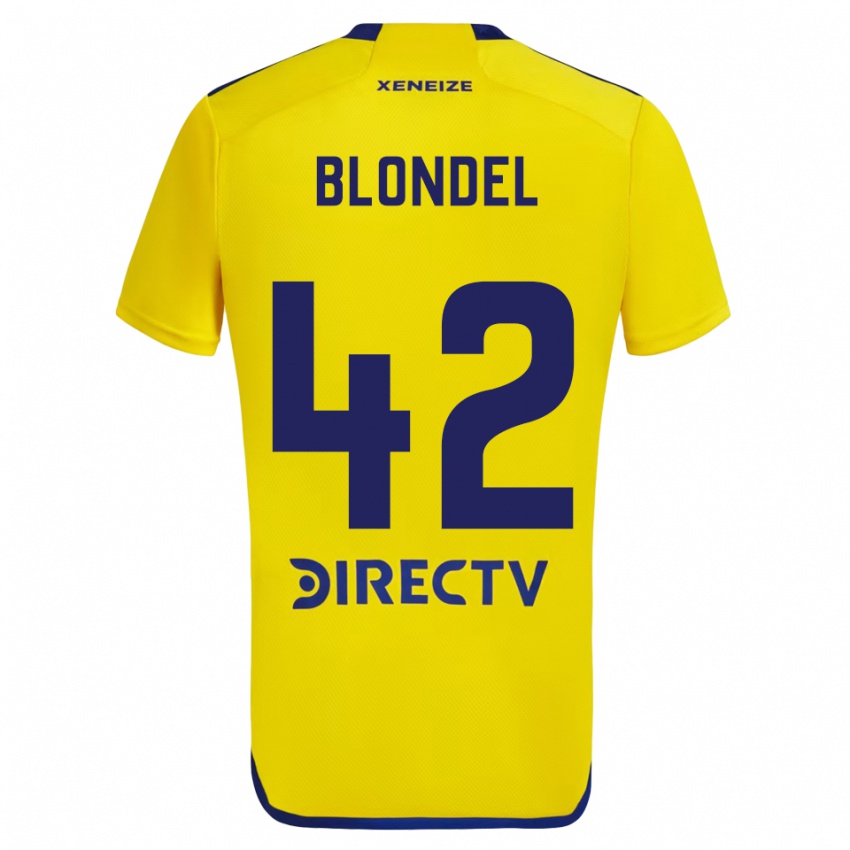 Férfi Lucas Blondel #42 Sárga Kék Idegenbeli Jersey 2024/25 Mez Póló Ing