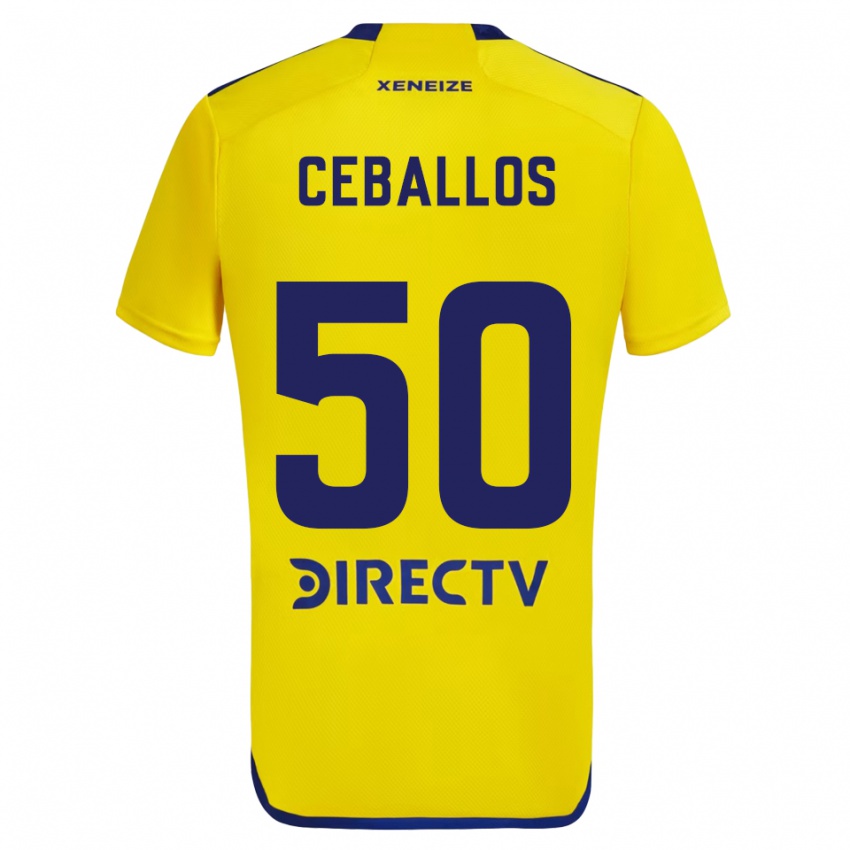 Férfi Julián Ceballos #50 Sárga Kék Idegenbeli Jersey 2024/25 Mez Póló Ing