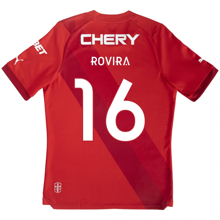 Férfi Brayan Rovira #16 Piros Fehér Idegenbeli Jersey 2024/25 Mez Póló Ing