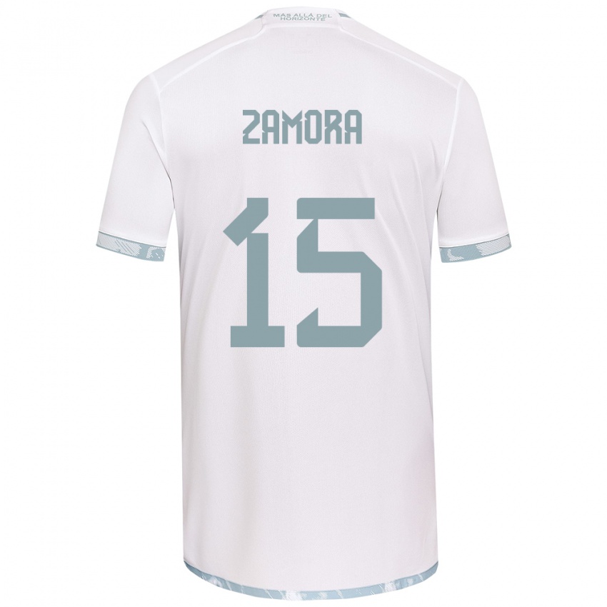 Férfi Daniela Zamora #15 Fehér Szürke Idegenbeli Jersey 2024/25 Mez Póló Ing