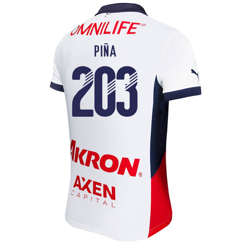 Férfi Fernando Piña #203 Fehér Piros Kék Idegenbeli Jersey 2024/25 Mez Póló Ing