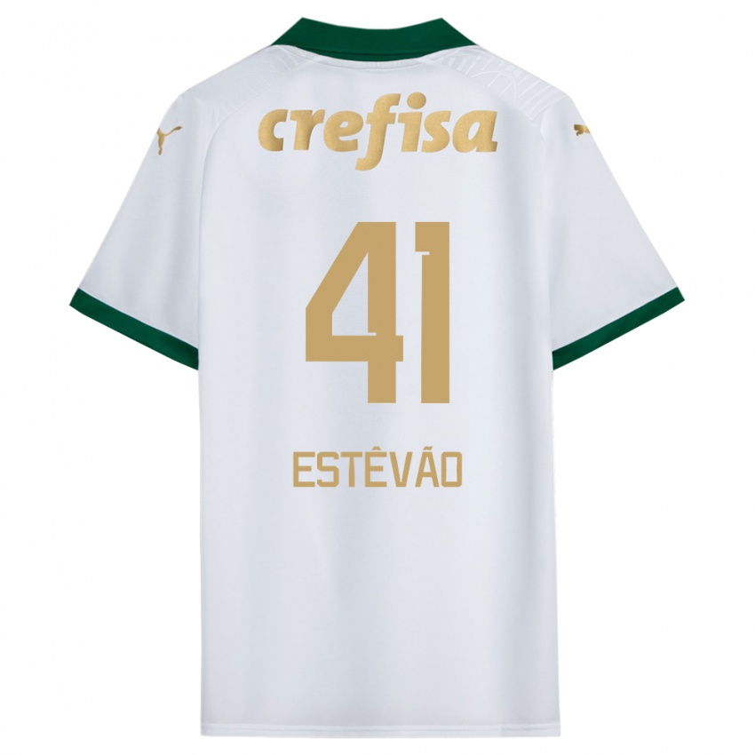 Férfi Estêvão #41 Fehér Zöld Idegenbeli Jersey 2024/25 Mez Póló Ing