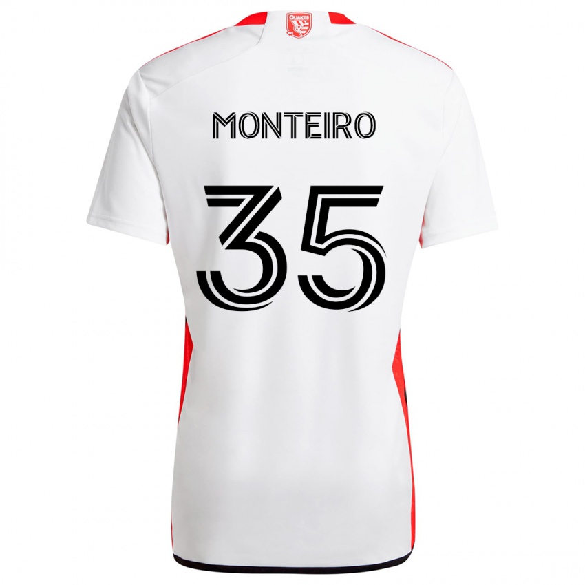 Női Jamiro Monteiro #35 Fehér Piros Idegenbeli Jersey 2024/25 Mez Póló Ing