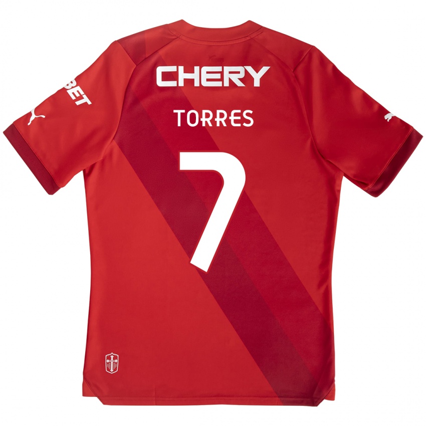 Női Joaquín Torres #7 Piros Fehér Idegenbeli Jersey 2024/25 Mez Póló Ing