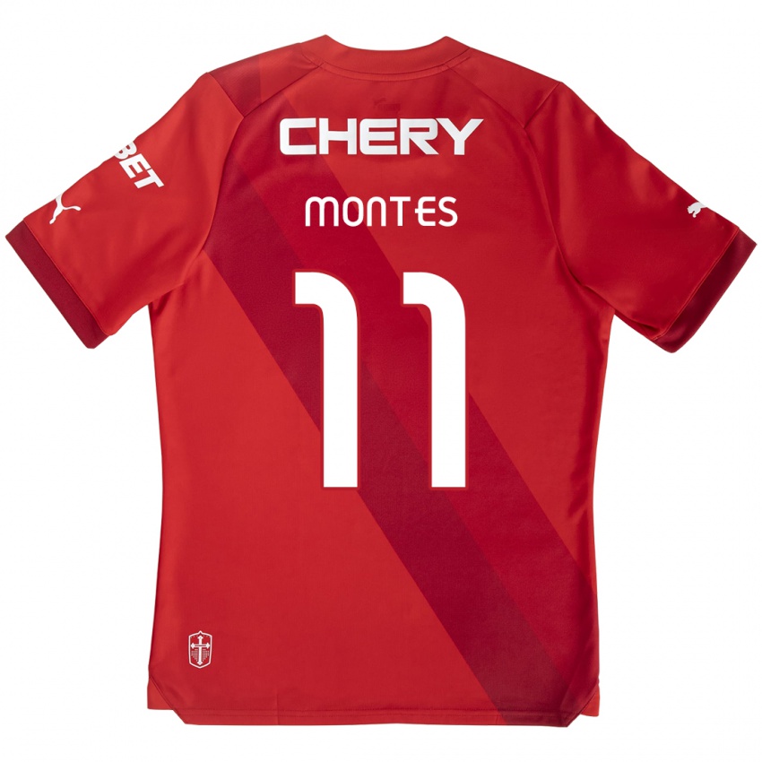 Női Clemente Montes #11 Piros Fehér Idegenbeli Jersey 2024/25 Mez Póló Ing