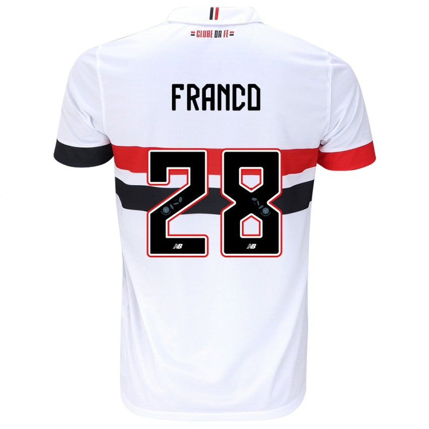 Gyermek Alan Franco #28 Fehér Piros Fekete Hazai Jersey 2024/25 Mez Póló Ing