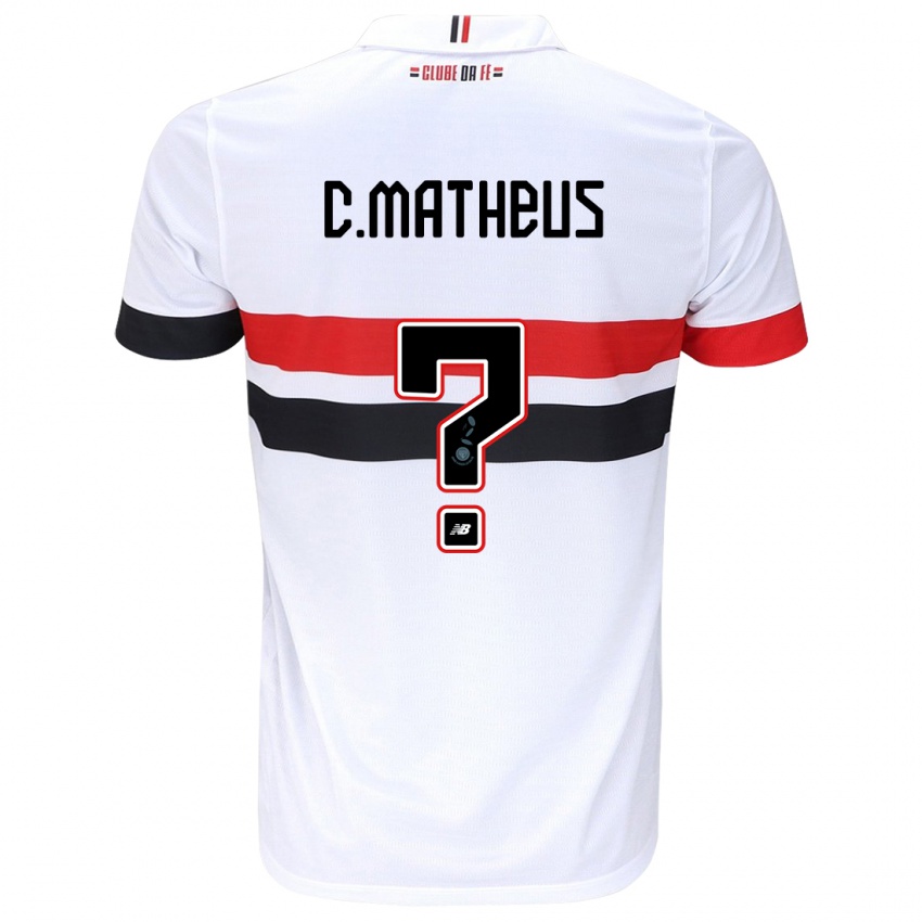 Gyermek Caio Matheus #0 Fehér Piros Fekete Hazai Jersey 2024/25 Mez Póló Ing