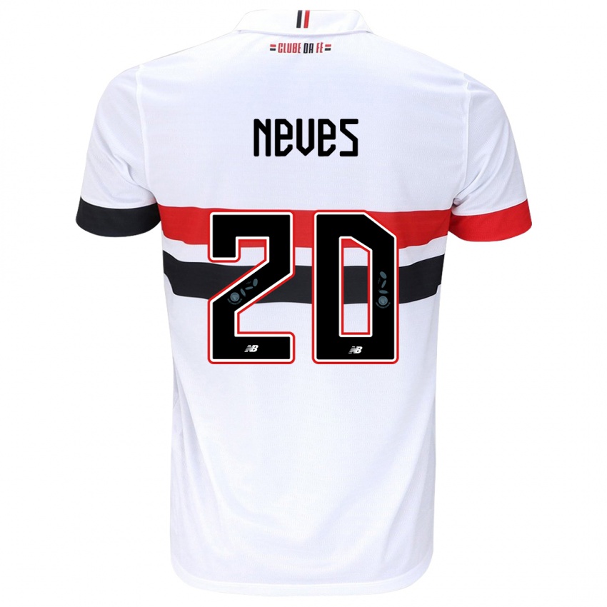 Gyermek Gabriel Neves #20 Fehér Piros Fekete Hazai Jersey 2024/25 Mez Póló Ing