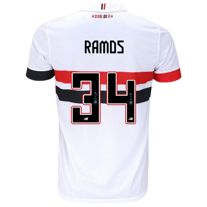 Gyermek Raí Ramos #34 Fehér Piros Fekete Hazai Jersey 2024/25 Mez Póló Ing