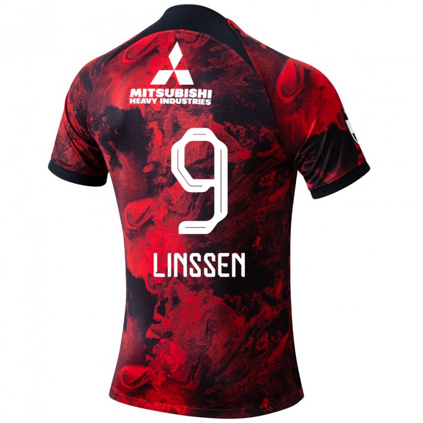 Gyermek Bryan Linssen #9 Piros Fekete Hazai Jersey 2024/25 Mez Póló Ing