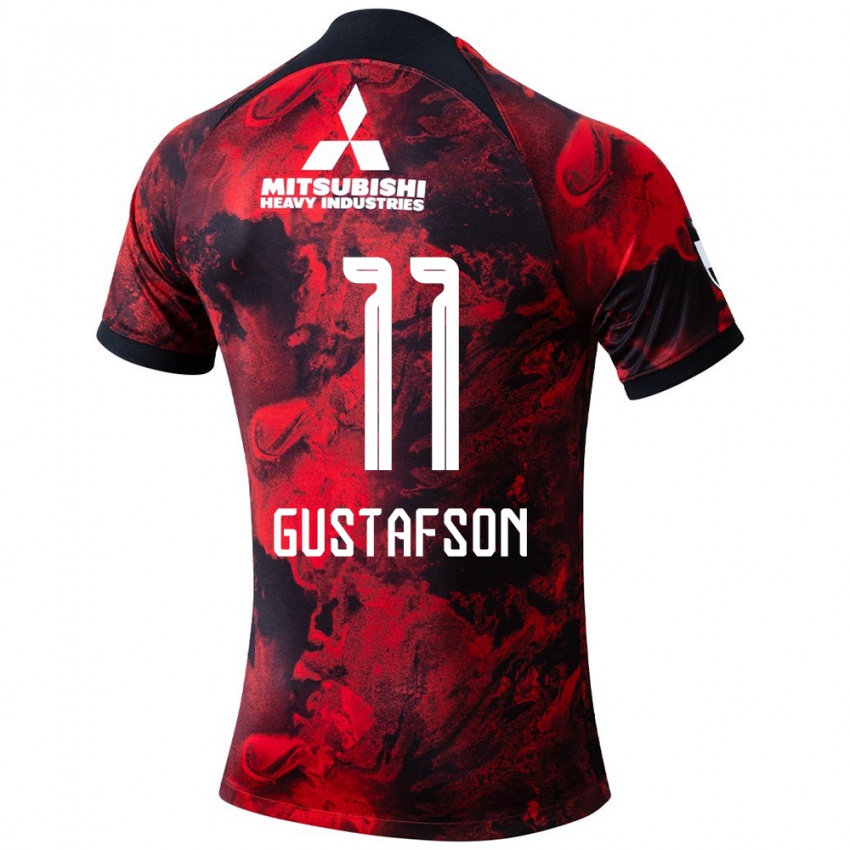 Gyermek Samuel Gustafson #11 Piros Fekete Hazai Jersey 2024/25 Mez Póló Ing