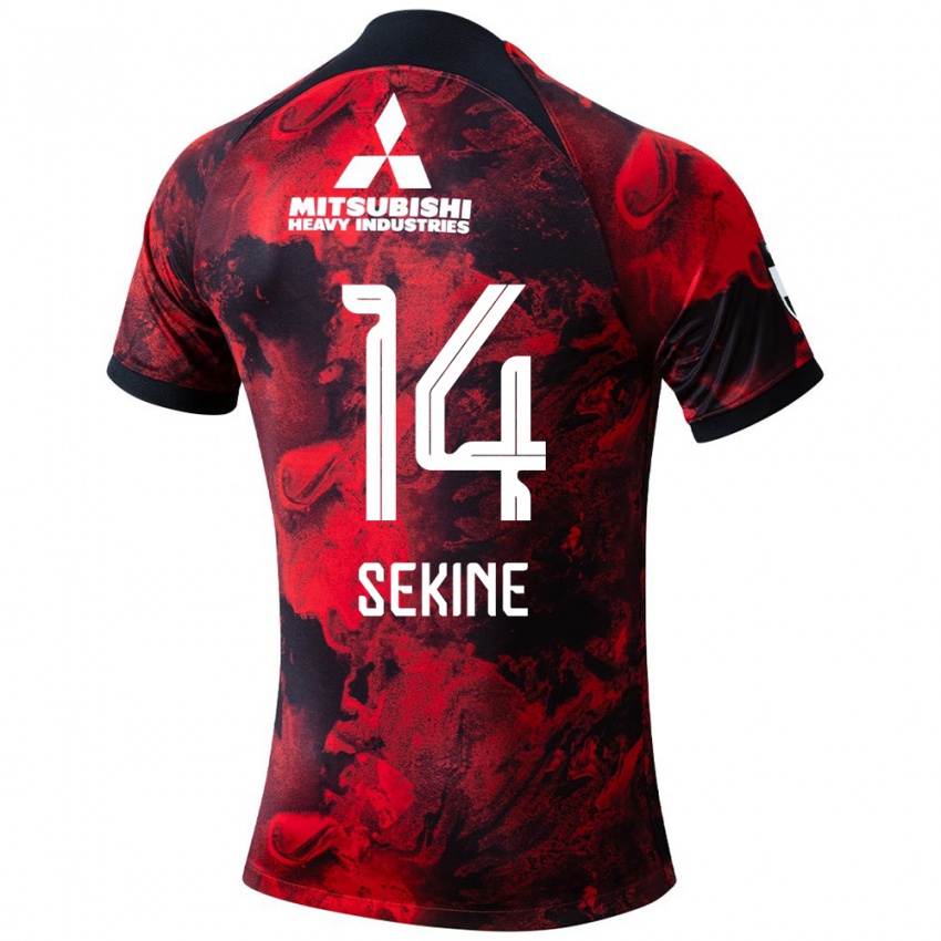 Gyermek Takahiro Sekine #14 Piros Fekete Hazai Jersey 2024/25 Mez Póló Ing