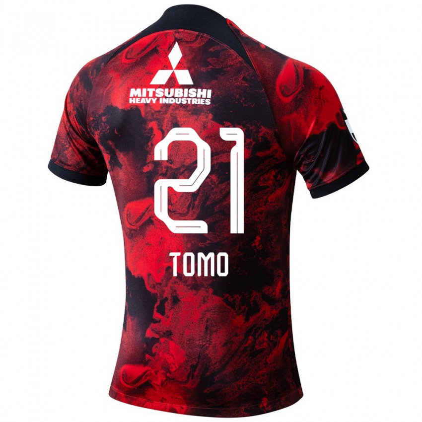 Gyermek Tomoaki Okubo #21 Piros Fekete Hazai Jersey 2024/25 Mez Póló Ing