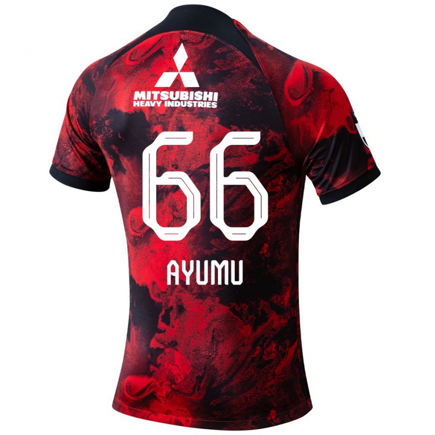 Gyermek Ayumu Ohata #66 Piros Fekete Hazai Jersey 2024/25 Mez Póló Ing