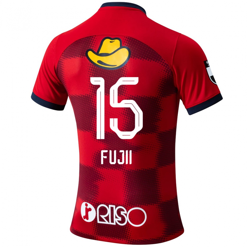 Gyermek Tomoya Fujii #15 Piros Kék Fehér Hazai Jersey 2024/25 Mez Póló Ing